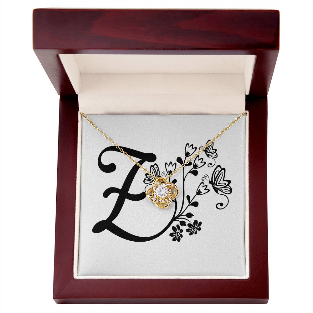 Botanical Monogram Z - 18K Yellow Gold Finish Love Knot Necklace With Mahogany Style Luxury Box