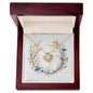 Boho Flowers Wreath Watercolor 03 - 18K Yellow Gold Finish Love Knot Necklace With Mahogany Style Luxury Box