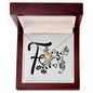 Botanical Monogram F - 18K Yellow Gold Finish Love Knot Necklace With Mahogany Style Luxury Box