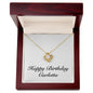 Happy Birthday Carlotta - 18K Yellow Gold Finish Love Knot Necklace With Mahogany Style Luxury Box