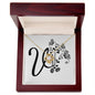 Botanical Monogram V - 18K Yellow Gold Finish Love Knot Necklace With Mahogany Style Luxury Box