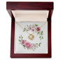 Watercolor Pink Floral Frame 2 - 18K Yellow Gold Finish Love Knot Necklace With Mahogany Style Luxury Box