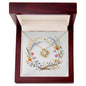 Boho Flowers Wreath Watercolor 15 - 18K Yellow Gold Finish Love Knot Necklace With Mahogany Style Luxury Box