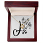 Botanical Monogram J - 18K Yellow Gold Finish Love Knot Necklace With Mahogany Style Luxury Box