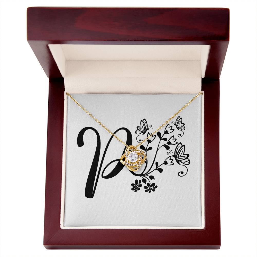 Botanical Monogram P - 18K Yellow Gold Finish Love Knot Necklace With Mahogany Style Luxury Box
