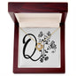 Botanical Monogram Q - 18K Yellow Gold Finish Love Knot Necklace With Mahogany Style Luxury Box