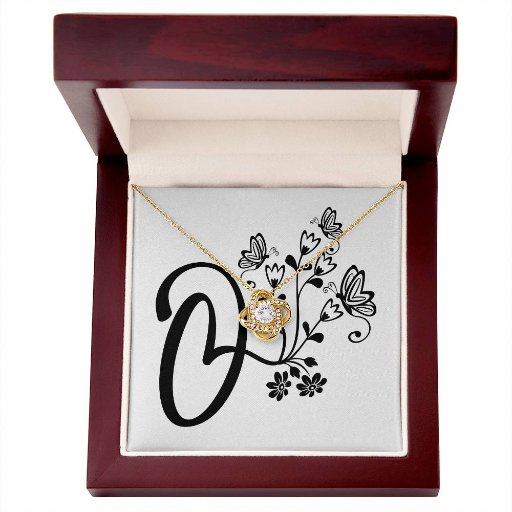 Botanical Monogram O - 18K Yellow Gold Finish Love Knot Necklace With Mahogany Style Luxury Box