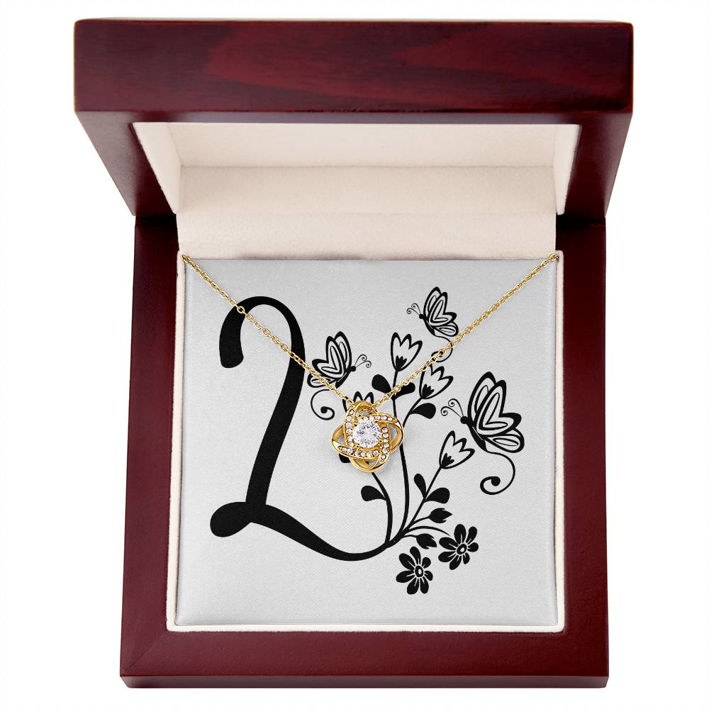 Botanical Monogram L - 18K Yellow Gold Finish Love Knot Necklace With Mahogany Style Luxury Box