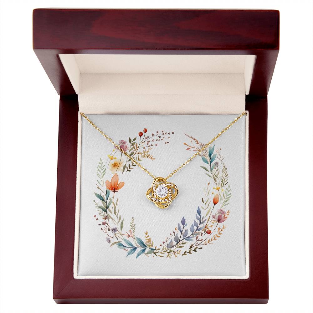 Boho Flowers Wreath Watercolor 16 - 18K Yellow Gold Finish Love Knot Necklace With Mahogany Style Luxury Box