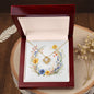 Boho Flowers Wreath Watercolor 12 - 18K Yellow Gold Finish Love Knot Necklace With Mahogany Style Luxury Box