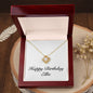 Happy Birthday Ellie - 18K Yellow Gold Finish Love Knot Necklace With Mahogany Style Luxury Box
