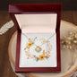 Boho Flowers Wreath Watercolor 05 - 18K Yellow Gold Finish Love Knot Necklace With Mahogany Style Luxury Box