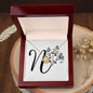 Botanical Monogram N - 18K Yellow Gold Finish Love Knot Necklace With Mahogany Style Luxury Box