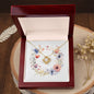 Boho Flowers Wreath Watercolor 18 - 18K Yellow Gold Finish Love Knot Necklace With Mahogany Style Luxury Box
