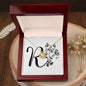 Botanical Monogram R - 18K Yellow Gold Finish Love Knot Necklace With Mahogany Style Luxury Box