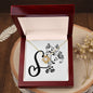 Botanical Monogram S - 18K Yellow Gold Finish Love Knot Necklace With Mahogany Style Luxury Box