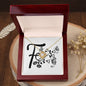 Botanical Monogram F - 18K Yellow Gold Finish Love Knot Necklace With Mahogany Style Luxury Box