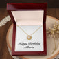 Happy Birthday Alberta - 18K Yellow Gold Finish Love Knot Necklace With Mahogany Style Luxury Box