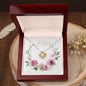 Watercolor Pink Floral Frame 1 - 18K Yellow Gold Finish Love Knot Necklace With Mahogany Style Luxury Box