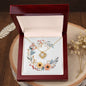 Boho Flowers Wreath Watercolor 04 - 18K Yellow Gold Finish Love Knot Necklace With Mahogany Style Luxury Box