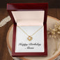 Happy Birthday Alesia - 18K Yellow Gold Finish Love Knot Necklace With Mahogany Style Luxury Box