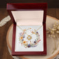 Boho Flowers Wreath Watercolor 14 - 18K Yellow Gold Finish Love Knot Necklace With Mahogany Style Luxury Box