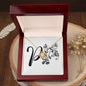 Botanical Monogram P - 18K Yellow Gold Finish Love Knot Necklace With Mahogany Style Luxury Box
