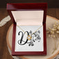 Botanical Monogram D - 18K Yellow Gold Finish Love Knot Necklace With Mahogany Style Luxury Box