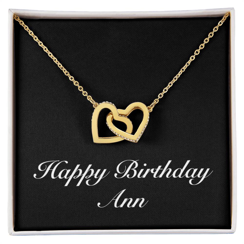 Happy Birthday Ann v2 - 18K Yellow Gold Finish Interlocking Hearts Necklace