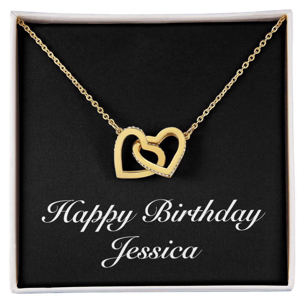 Happy Birthday Jessica v2 - 18K Yellow Gold Finish Interlocking Hearts Necklace