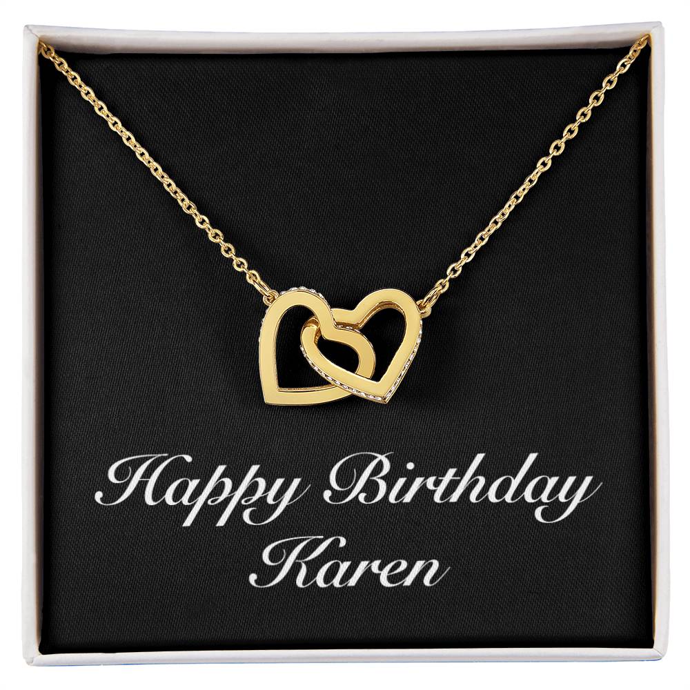 Happy Birthday Karen v2 - 18K Yellow Gold Finish Interlocking Hearts Necklace