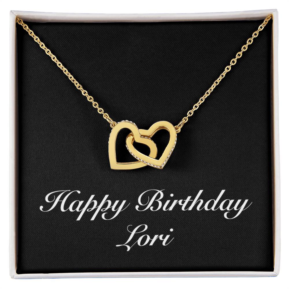 Happy Birthday Lori v2 - 18K Yellow Gold Finish Interlocking Hearts Necklace