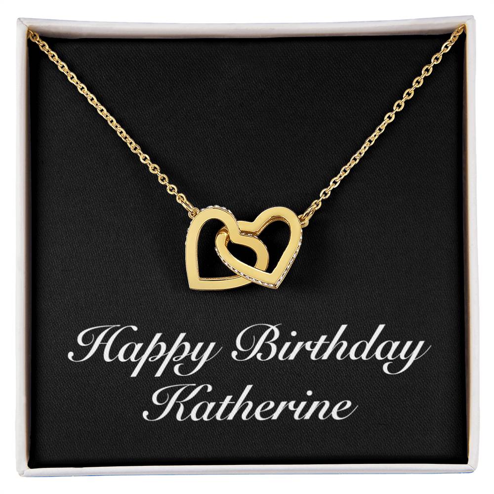 Happy Birthday Katherine v2 - 18K Yellow Gold Finish Interlocking Hearts Necklace