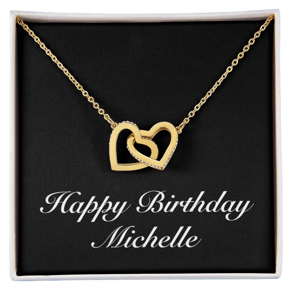 Happy Birthday Michelle v2 - 18K Yellow Gold Finish Interlocking Hearts Necklace