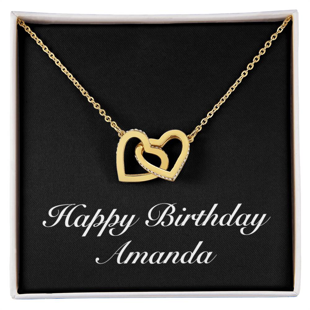 Happy Birthday Amanda v2 - 18K Yellow Gold Finish Interlocking Hearts Necklace