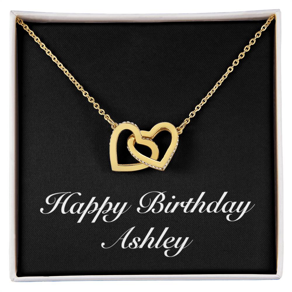 Happy Birthday Ashley v2 - 18K Yellow Gold Finish Interlocking Hearts Necklace