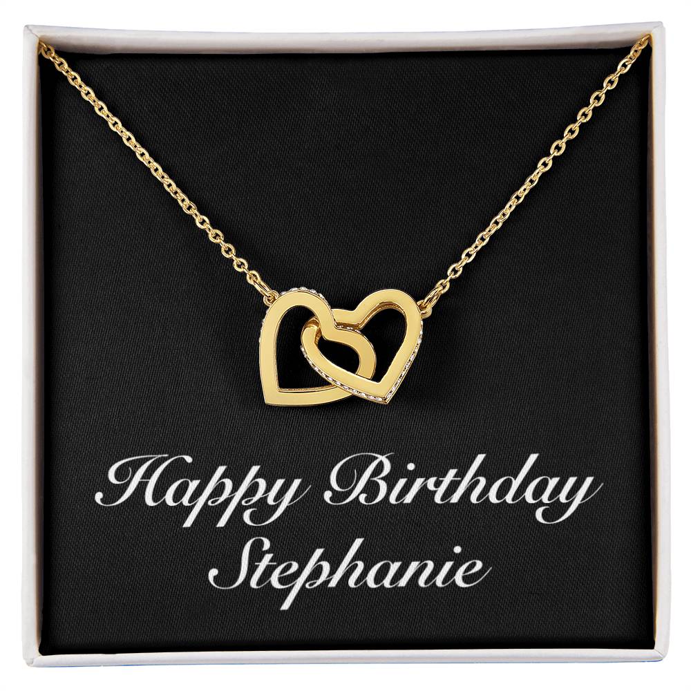 Happy Birthday Stephanie v2 - 18K Yellow Gold Finish Interlocking Hearts Necklace