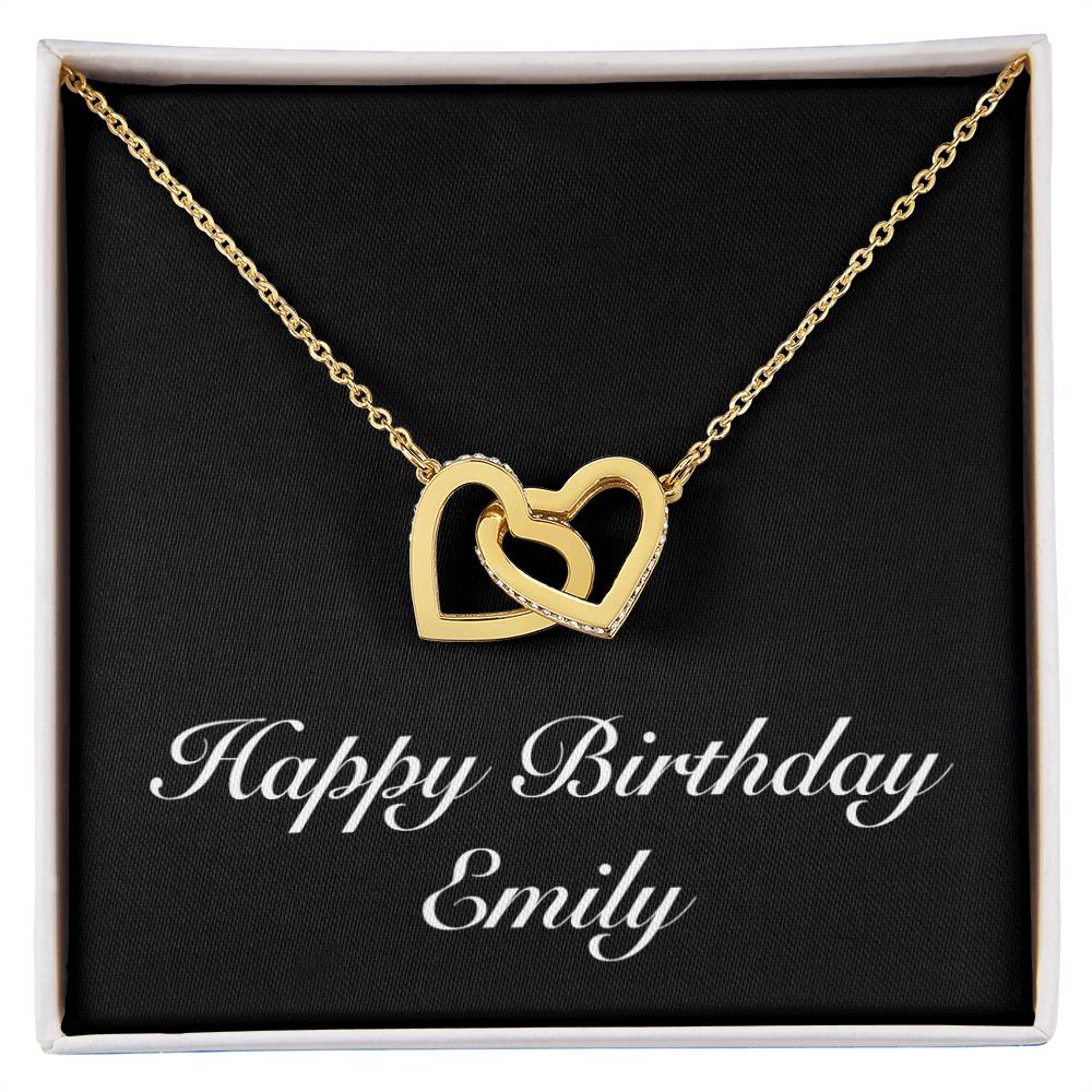 Happy Birthday Emily v2 - 18K Yellow Gold Finish Interlocking Hearts Necklace