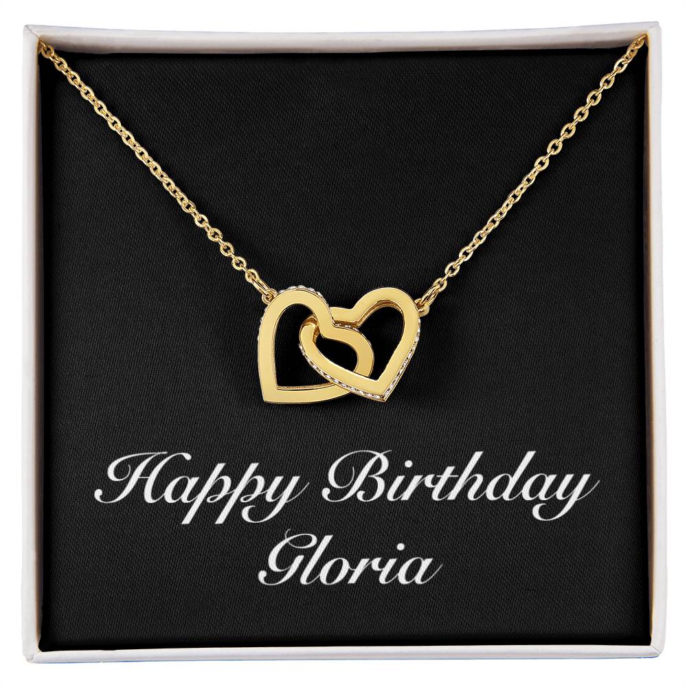 Happy Birthday Gloria v2 - 18K Yellow Gold Finish Interlocking Hearts Necklace