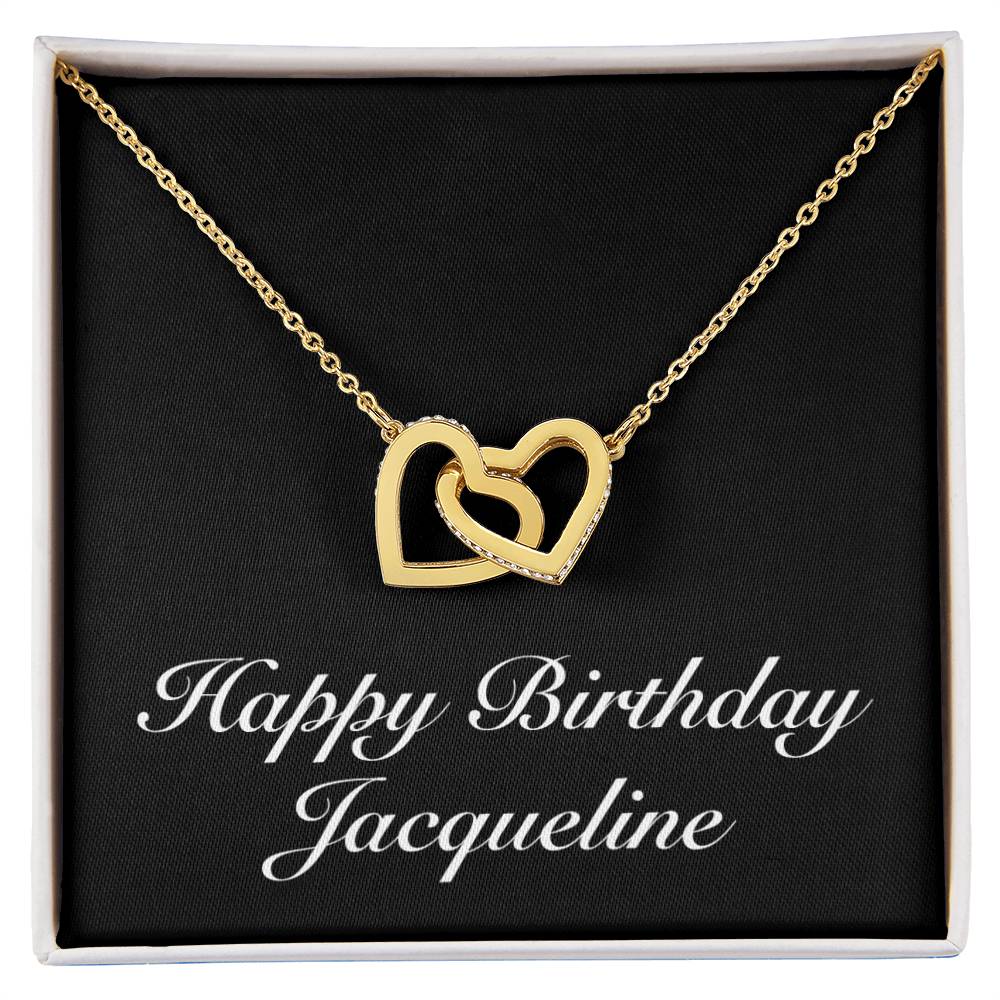 Happy Birthday Jacqueline v2 - 18K Yellow Gold Finish Interlocking Hearts Necklace