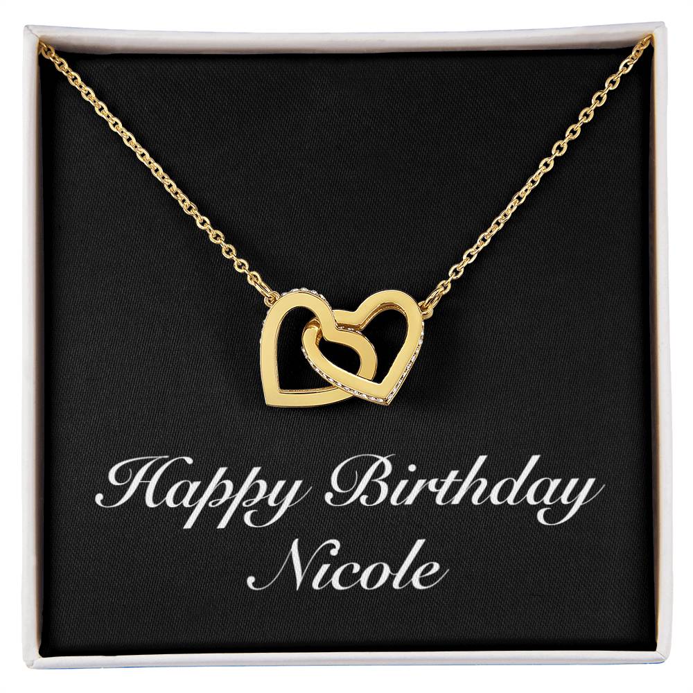 Happy Birthday Nicole v2 - 18K Yellow Gold Finish Interlocking Hearts Necklace