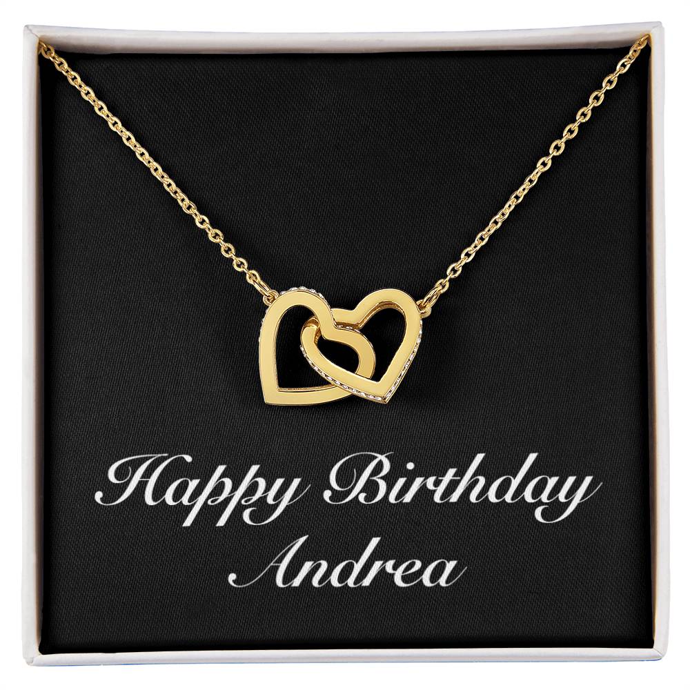 Happy Birthday Andrea v2 - 18K Yellow Gold Finish Interlocking Hearts Necklace