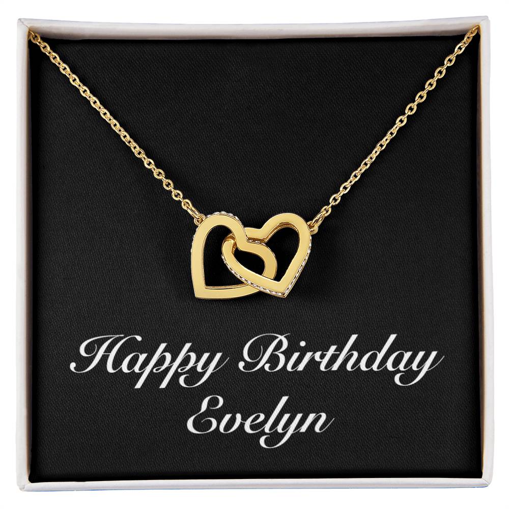 Happy Birthday Evelyn v2 - 18K Yellow Gold Finish Interlocking Hearts Necklace