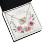 Watercolor Pink Floral Frame 1 - 18K Yellow Gold Finish Interlocking Hearts Necklace