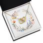 Boho Flowers Wreath Watercolor 16 - 18K Yellow Gold Finish Interlocking Hearts Necklace
