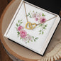 Watercolor Pink Floral Frame 2 - 18K Yellow Gold Finish Interlocking Hearts Necklace