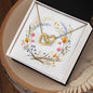 Boho Flowers Wreath Watercolor 15 - 18K Yellow Gold Finish Interlocking Hearts Necklace