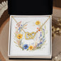 Boho Flowers Wreath Watercolor 12 - 18K Yellow Gold Finish Interlocking Hearts Necklace