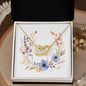 Boho Flowers Wreath Watercolor 02 - 18K Yellow Gold Finish Interlocking Hearts Necklace