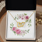 Watercolor Pink Floral Frame 2 - 18K Yellow Gold Finish Interlocking Hearts Necklace